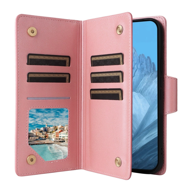 For Google Pixel 9 Rivet Buckle 9 Cards Three Fold Leather Phone Case