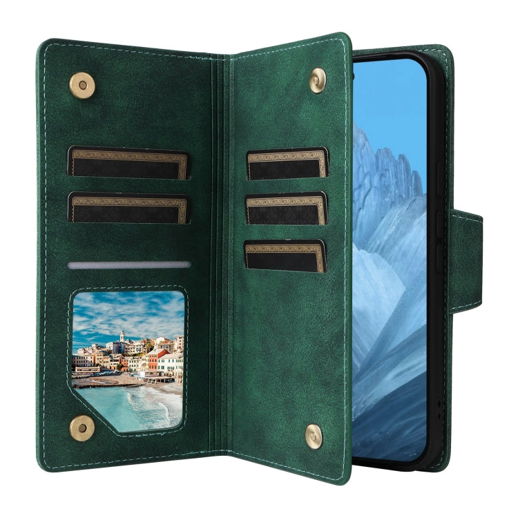 For Google Pixel 9 Rivet Buckle 9 Cards Three Fold Leather Phone Case