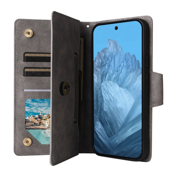 For Google Pixel 9 Rivet Buckle 9 Cards Three Fold Leather Phone Case