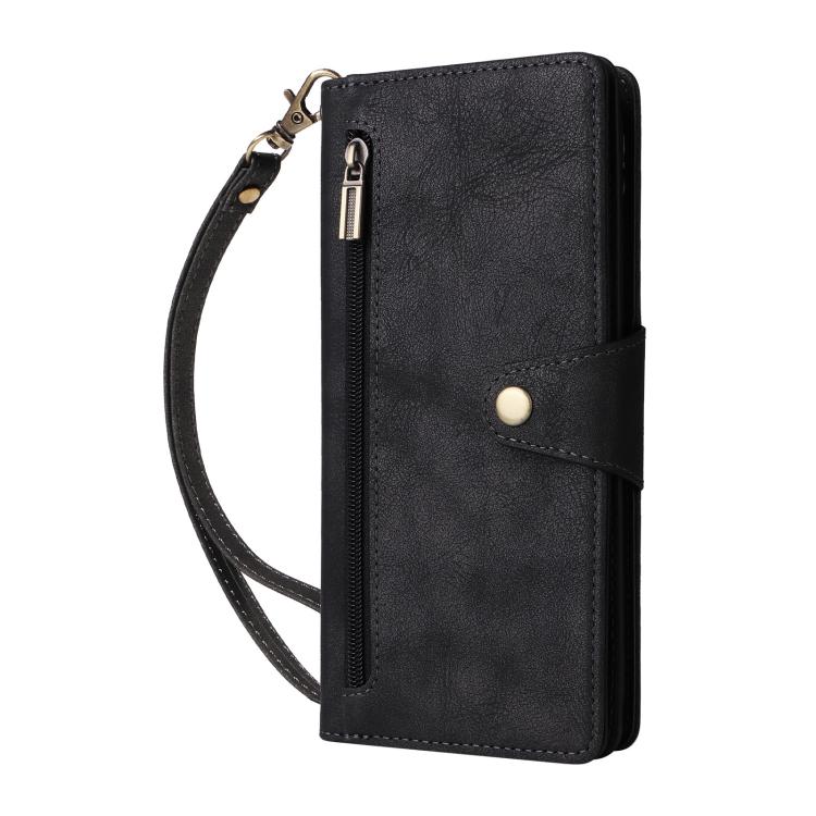 For Google Pixel 9a Rivet Buckle 9 Cards Three Fold Leather Phone Case