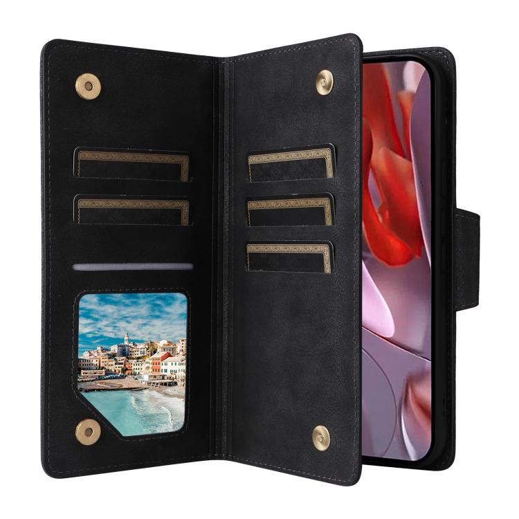 For Google Pixel 9a Rivet Buckle 9 Cards Three Fold Leather Phone Case