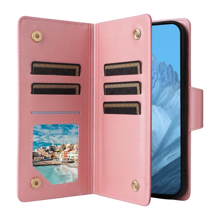 For Google Pixel 10 / 10 Pro Rivet Buckle 9 Cards Three Fold Leather Phone Case
