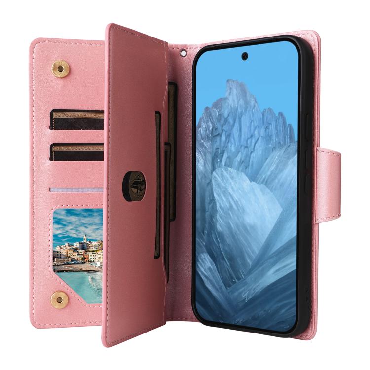 For Google Pixel 10 / 10 Pro Rivet Buckle 9 Cards Three Fold Leather Phone Case