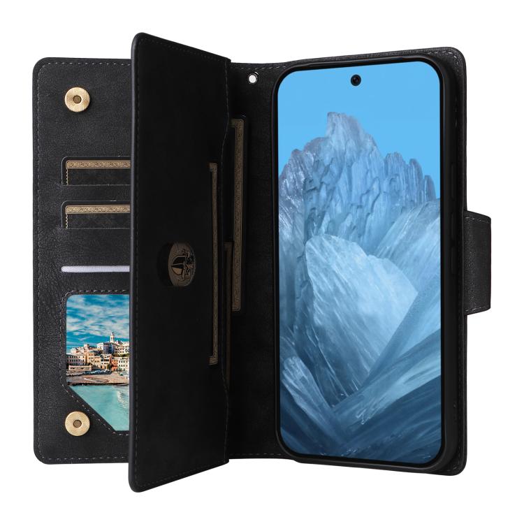 For Google Pixel 10 / 10 Pro Rivet Buckle 9 Cards Three Fold Leather Phone Case