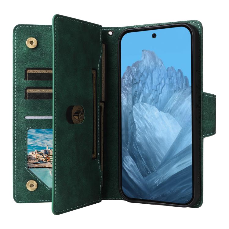 For Google Pixel 10 / 10 Pro Rivet Buckle 9 Cards Three Fold Leather Phone Case