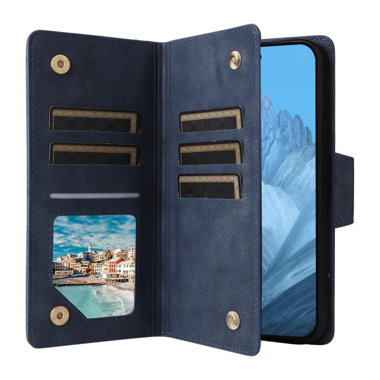 For Google Pixel 10 / 10 Pro Rivet Buckle 9 Cards Three Fold Leather Phone Case