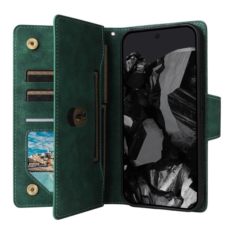 For Google Pixel 10 Pro XL / 9 Pro XL Rivet Buckle 9 Cards Three Fold Leather Phone Case