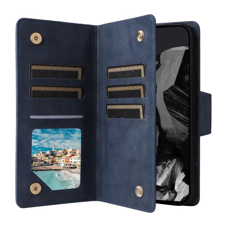 For Google Pixel 10 Pro XL / 9 Pro XL Rivet Buckle 9 Cards Three Fold Leather Phone Case