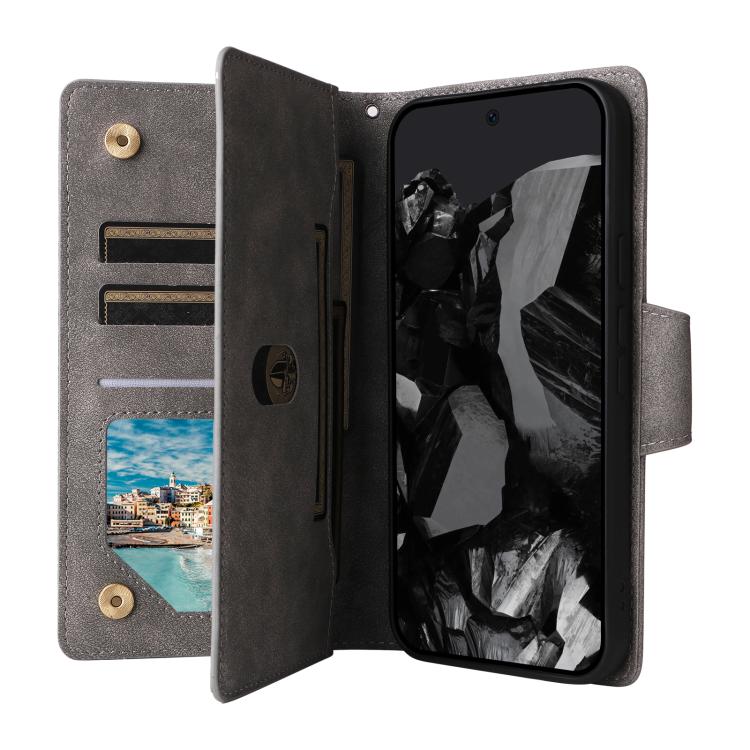 For Google Pixel 10 Pro XL / 9 Pro XL Rivet Buckle 9 Cards Three Fold Leather Phone Case