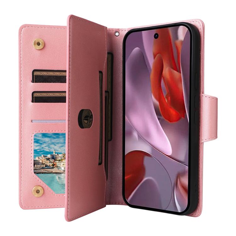 For Google Pixel 10a Rivet Buckle 9 Cards Three Fold Leather Phone Case