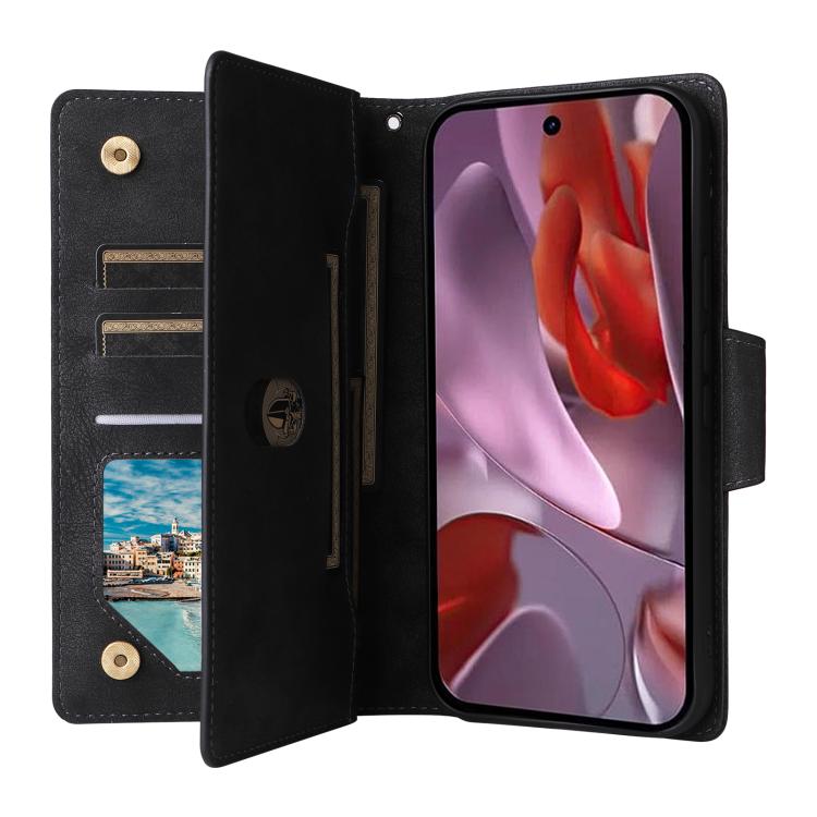 For Google Pixel 10a Rivet Buckle 9 Cards Three Fold Leather Phone Case