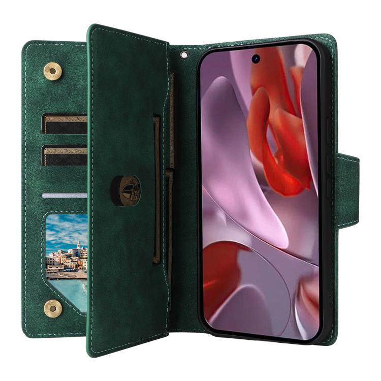 For Google Pixel 10a Rivet Buckle 9 Cards Three Fold Leather Phone Case