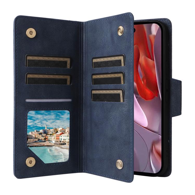 For Google Pixel 10a Rivet Buckle 9 Cards Three Fold Leather Phone Case
