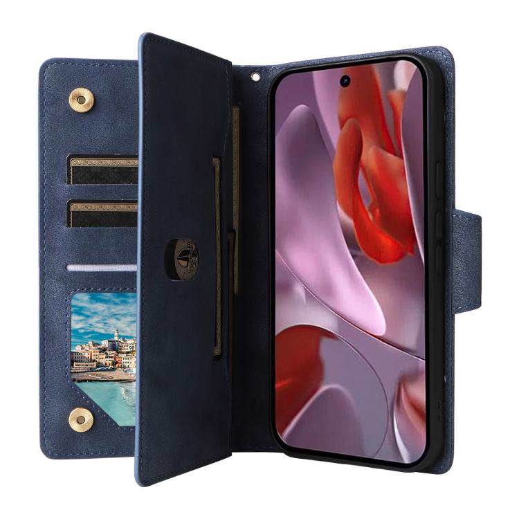 For Google Pixel 10a Rivet Buckle 9 Cards Three Fold Leather Phone Case