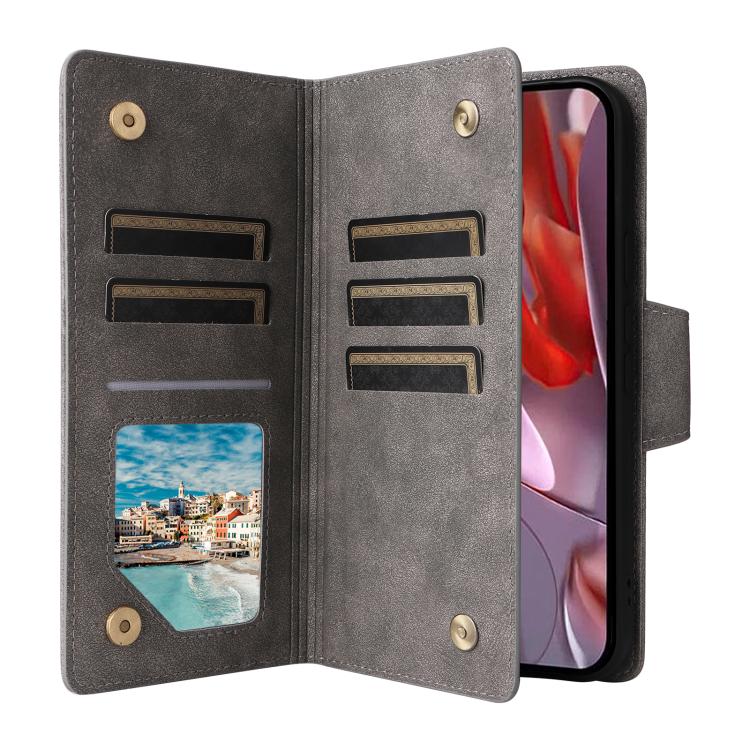 For Google Pixel 10a Rivet Buckle 9 Cards Three Fold Leather Phone Case