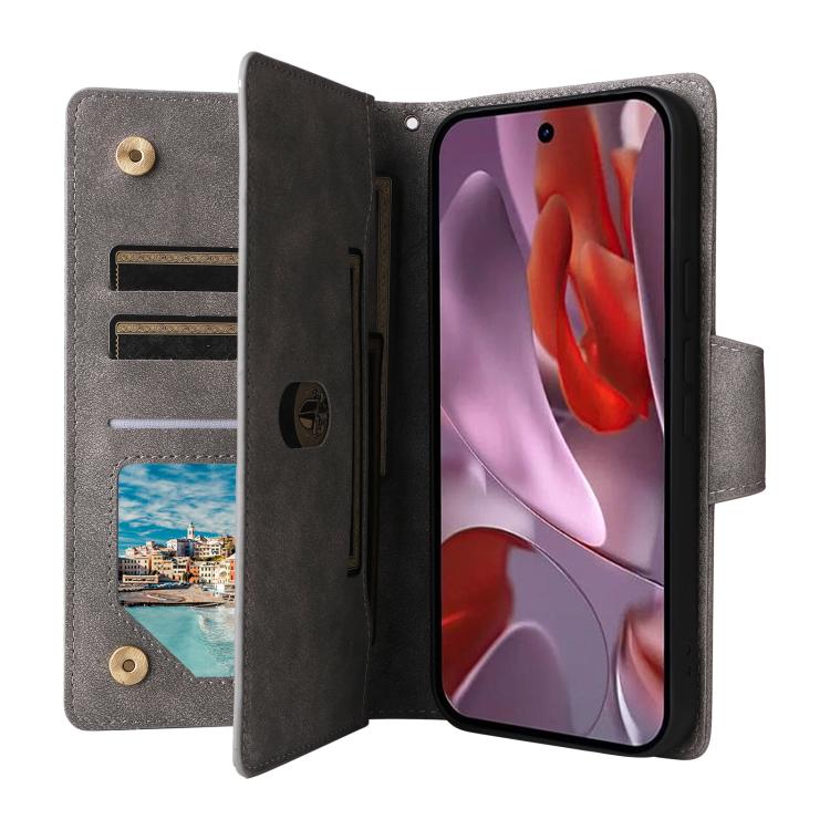For Google Pixel 10a Rivet Buckle 9 Cards Three Fold Leather Phone Case