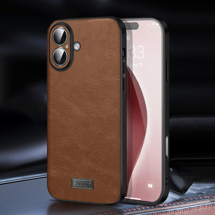 For iPhone 16 Plus SULADA Shockproof TPU Hybrid Handmade Leather Phone Case