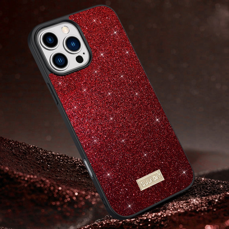 For iPhone 16 Pro Max SULADA Glittery PC Hybrid TPU Handmade Leather Phone Case