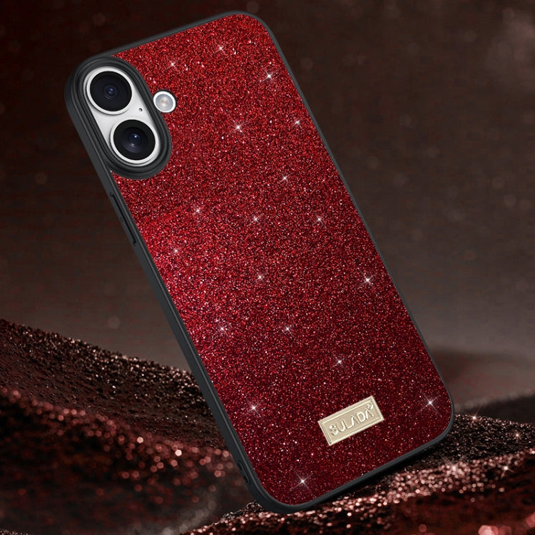 For iPhone 16 Plus SULADA Glittery PC Hybrid TPU Handmade Leather Phone Case