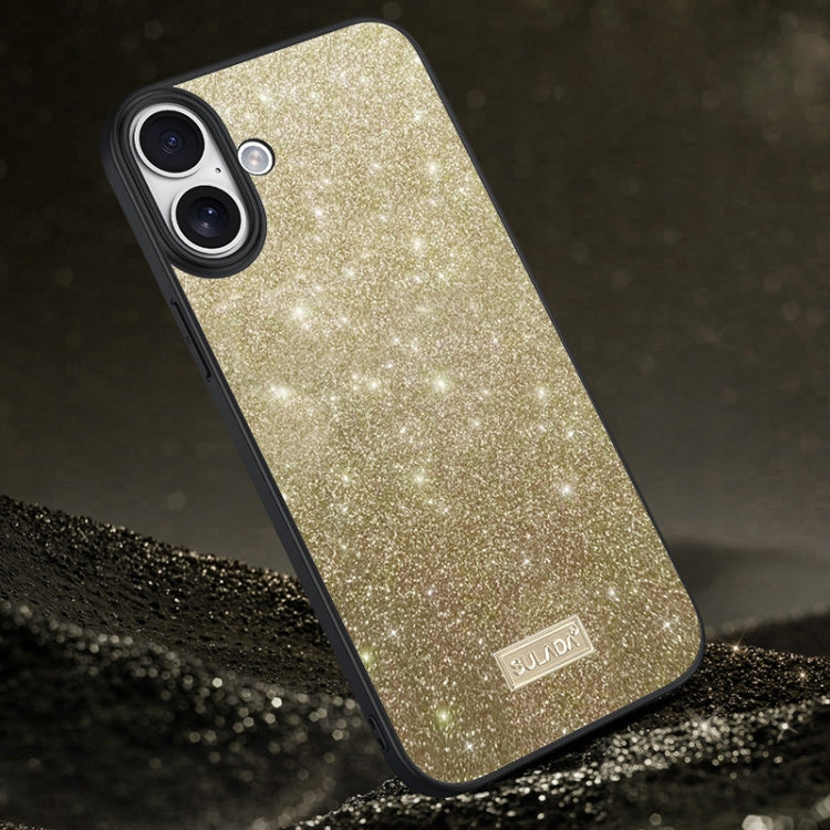 For iPhone 16 SULADA Glittery PC Hybrid TPU Handmade Leather Phone Case