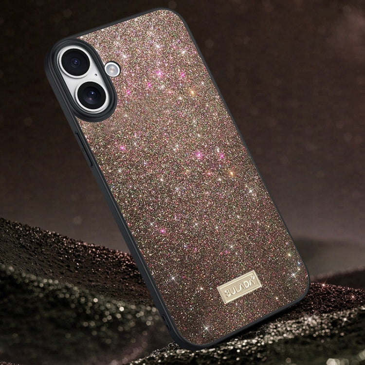 For iPhone 16 SULADA Glittery PC Hybrid TPU Handmade Leather Phone Case