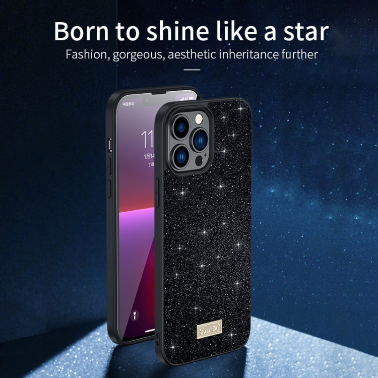For iPhone 16 SULADA Glittery PC Hybrid TPU Handmade Leather Phone Case