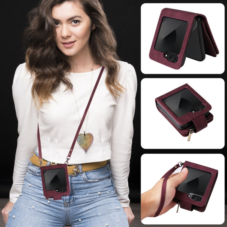 For Samsung Galaxy Z Flip6 5G Crossbody Multi-card Slot Wallet Zipper Leather Phone Case