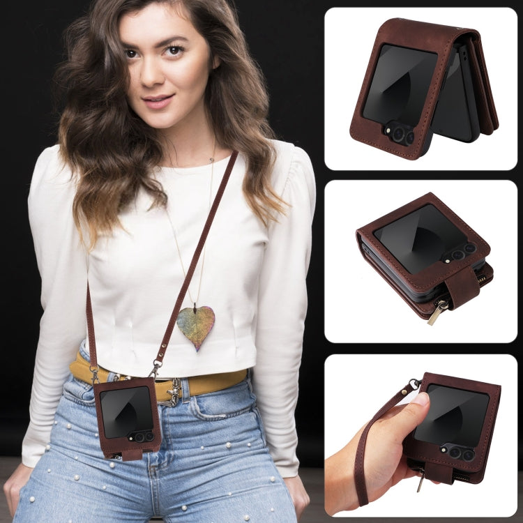 For Samsung Galaxy Z Flip6 5G Crossbody Multi-card Slot Wallet Zipper Leather Phone Case