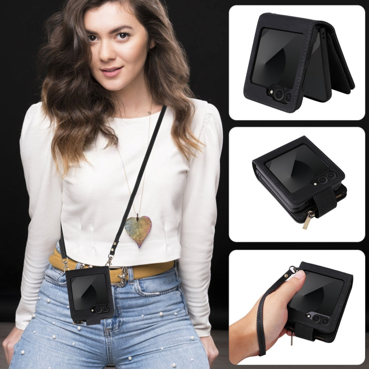 For Samsung Galaxy Z Flip6 5G Crossbody Multi-card Slot Wallet Zipper Leather Phone Case