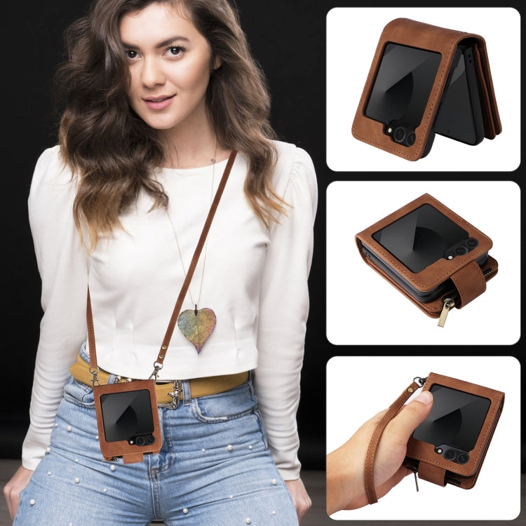 For Samsung Galaxy Z Flip6 5G Crossbody Multi-card Slot Wallet Zipper Leather Phone Case