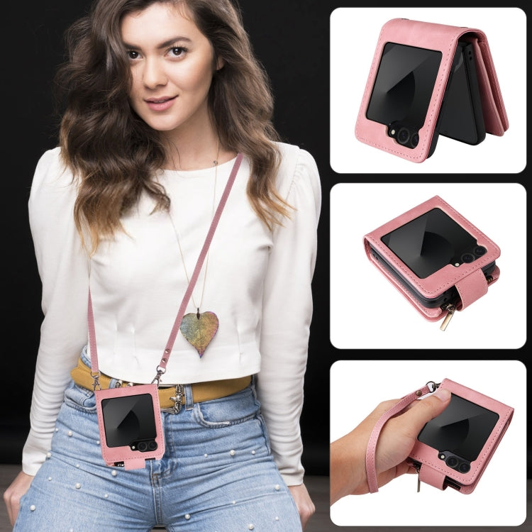 For Samsung Galaxy Z Flip6 5G Crossbody Multi-card Slot Wallet Zipper Leather Phone Case