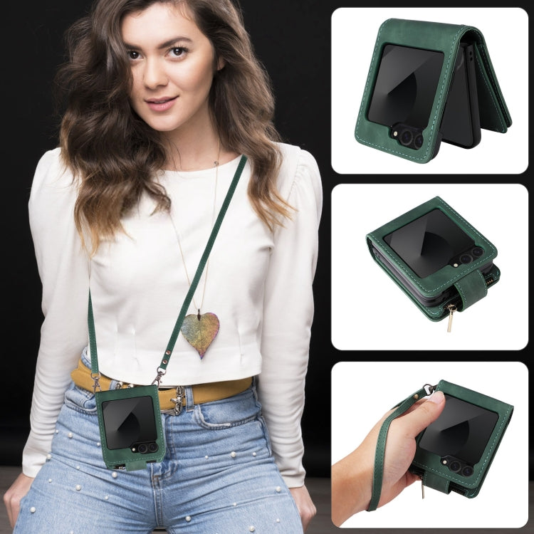 For Samsung Galaxy Z Flip6 5G Crossbody Multi-card Slot Wallet Zipper Leather Phone Case