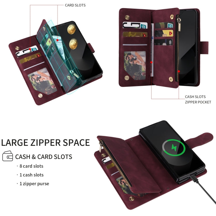 For Samsung Galaxy Z Fold6 5G Crossbody Multi-card Slot Wallet Zipper Leather Phone Case