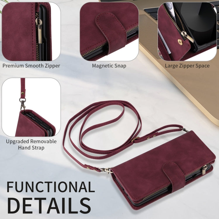 For Samsung Galaxy Z Fold6 5G Crossbody Multi-card Slot Wallet Zipper Leather Phone Case
