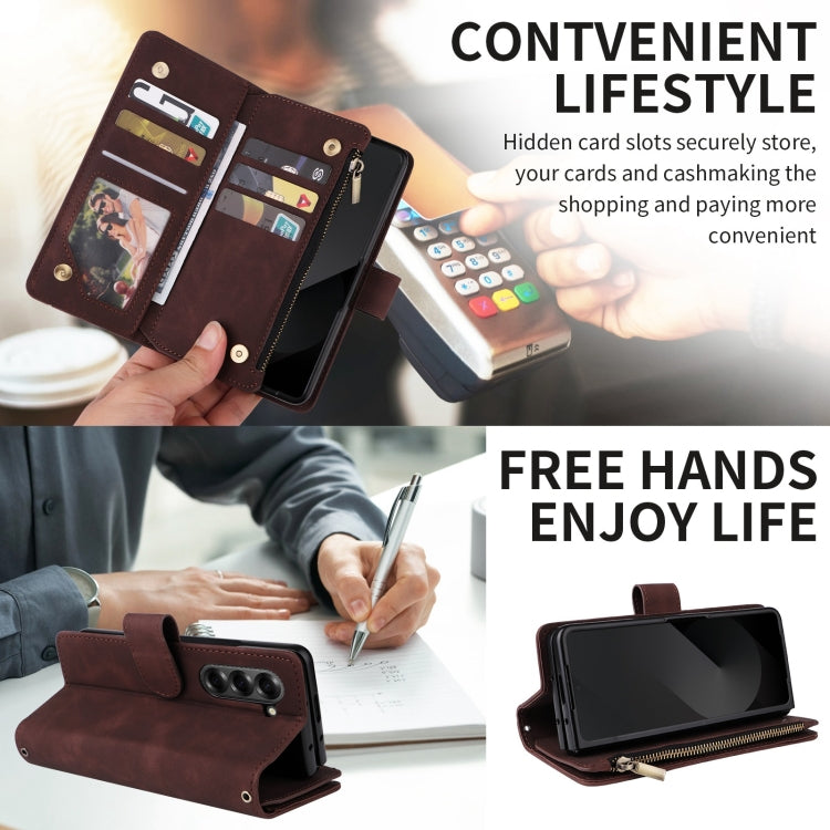 For Samsung Galaxy Z Fold6 5G Crossbody Multi-card Slot Wallet Zipper Leather Phone Case