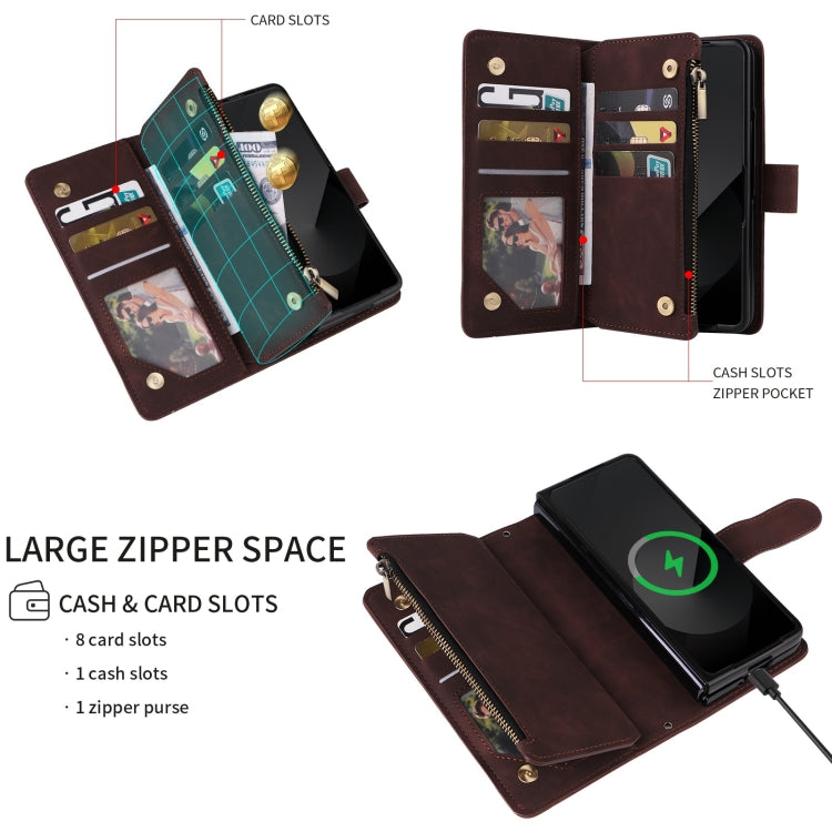 For Samsung Galaxy Z Fold6 5G Crossbody Multi-card Slot Wallet Zipper Leather Phone Case