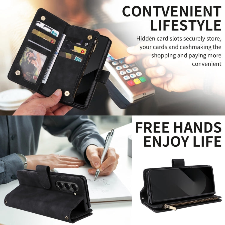 For Samsung Galaxy Z Fold6 5G Crossbody Multi-card Slot Wallet Zipper Leather Phone Case