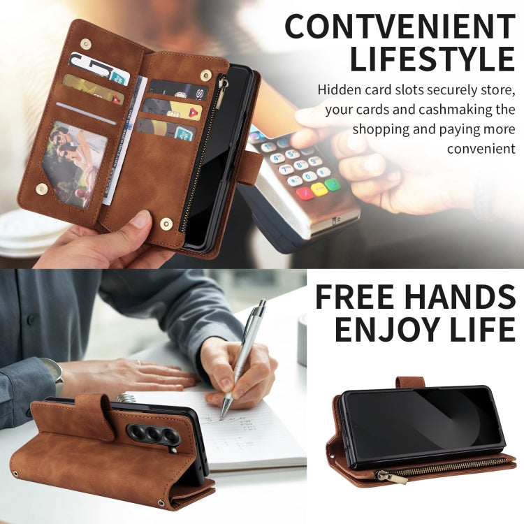 For Samsung Galaxy Z Fold6 5G Crossbody Multi-card Slot Wallet Zipper Leather Phone Case