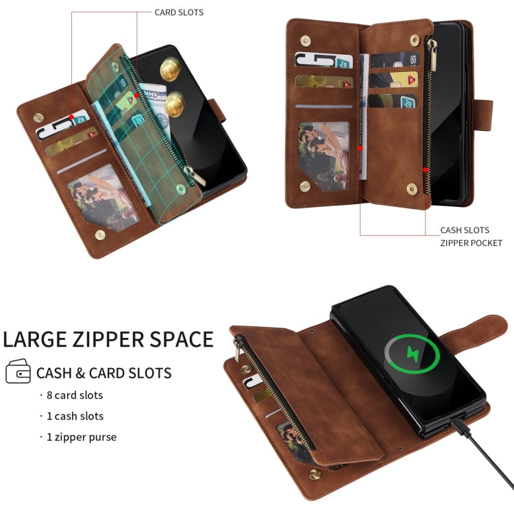 For Samsung Galaxy Z Fold6 5G Crossbody Multi-card Slot Wallet Zipper Leather Phone Case