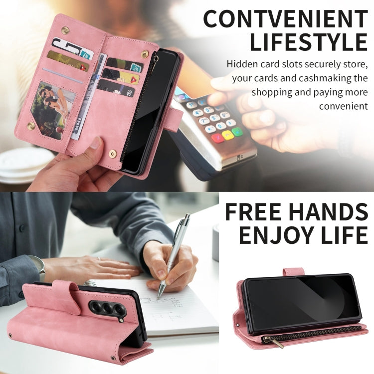 For Samsung Galaxy Z Fold6 5G Crossbody Multi-card Slot Wallet Zipper Leather Phone Case