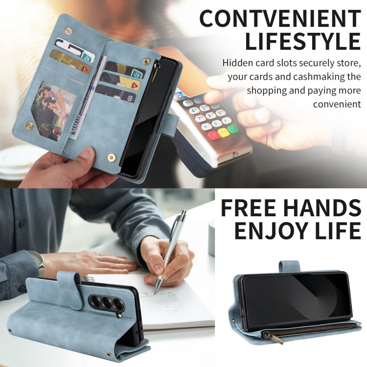 For Samsung Galaxy Z Fold6 5G Crossbody Multi-card Slot Wallet Zipper Leather Phone Case