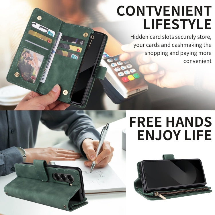 For Samsung Galaxy Z Fold6 5G Crossbody Multi-card Slot Wallet Zipper Leather Phone Case