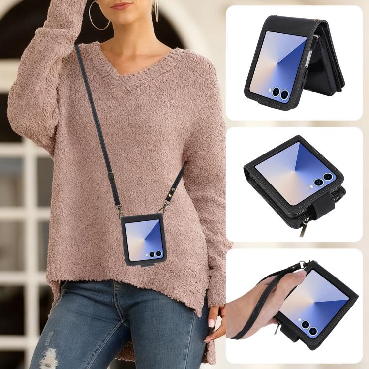 For Samsung Galaxy Z Flip7 5G Crossbody Multi-card Slot Wallet Zipper Leather Phone Case