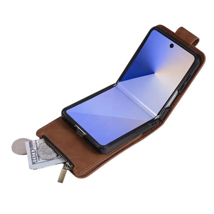 For Samsung Galaxy Z Flip7 5G Crossbody Multi-card Slot Wallet Zipper Leather Phone Case