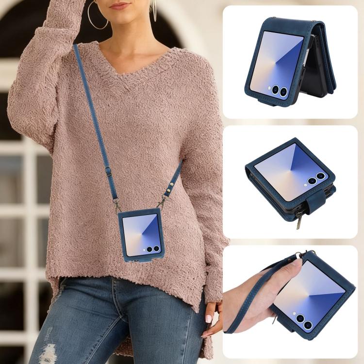 For Samsung Galaxy Z Flip7 5G Crossbody Multi-card Slot Wallet Zipper Leather Phone Case