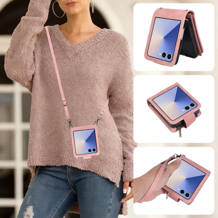 For Samsung Galaxy Z Flip7 5G Crossbody Multi-card Slot Wallet Zipper Leather Phone Case