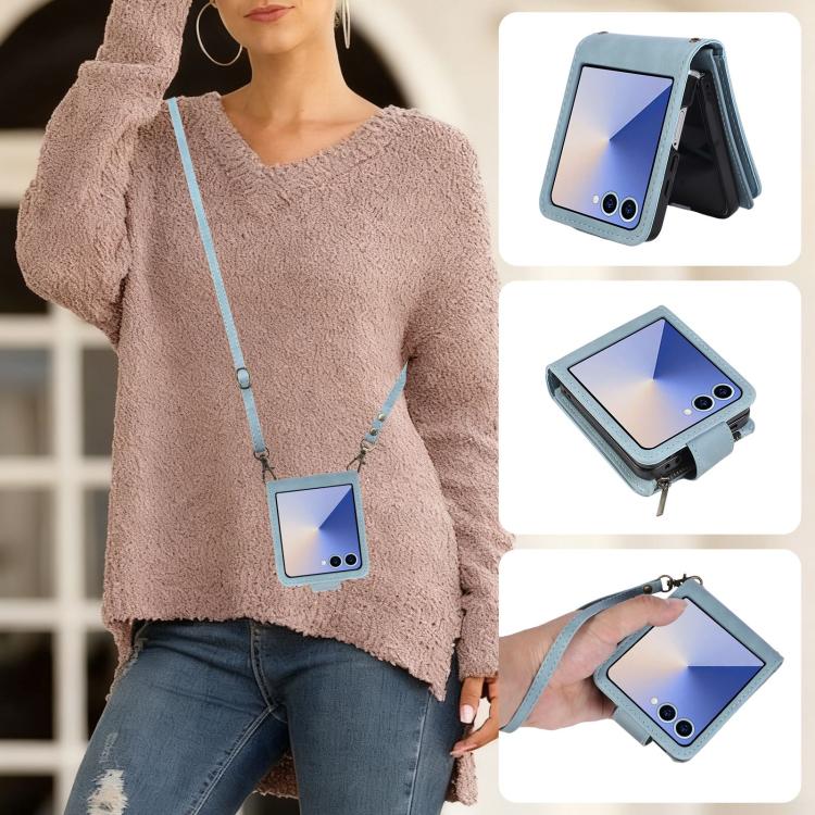For Samsung Galaxy Z Flip7 5G Crossbody Multi-card Slot Wallet Zipper Leather Phone Case