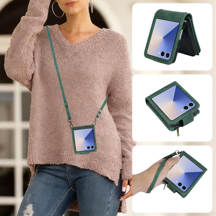 For Samsung Galaxy Z Flip7 5G Crossbody Multi-card Slot Wallet Zipper Leather Phone Case