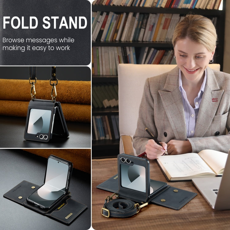 For Samsung Galaxy Z Flip6 DG.MING M2 Series Card Bag Magnetic Leather Phone Case