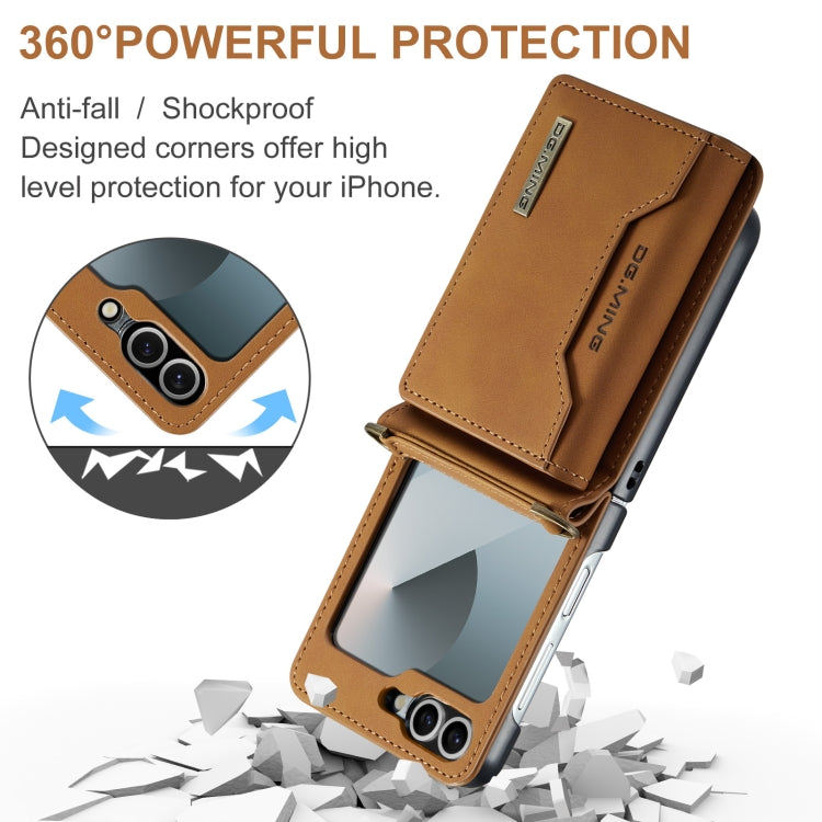 For Samsung Galaxy Z Flip6 DG.MING M2 Series Card Bag Magnetic Leather Phone Case